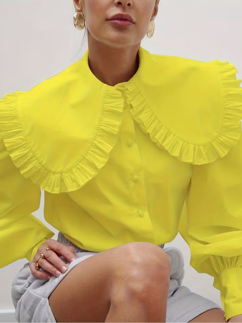 Yellow Exaggerated Peter Pan Collar Lantern Sleeve Shirt -Size M- NWOT